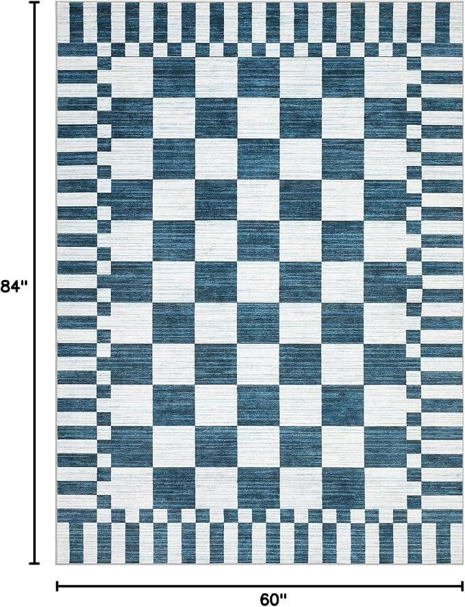 GarveeHome Blue and White Checkered Rug 5x7 Area Rugs Washable 5x7 Rug | - Image 2