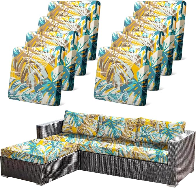 CALBODE 8pcs Outdoor Tropical Plant Printed Sofa Seat Cushion Covers Strechable by CALBODE