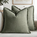 MIULEE Linen Fringe Decorative Throw Pillow Covers Light Olive Green 18x18 | by MIULEE