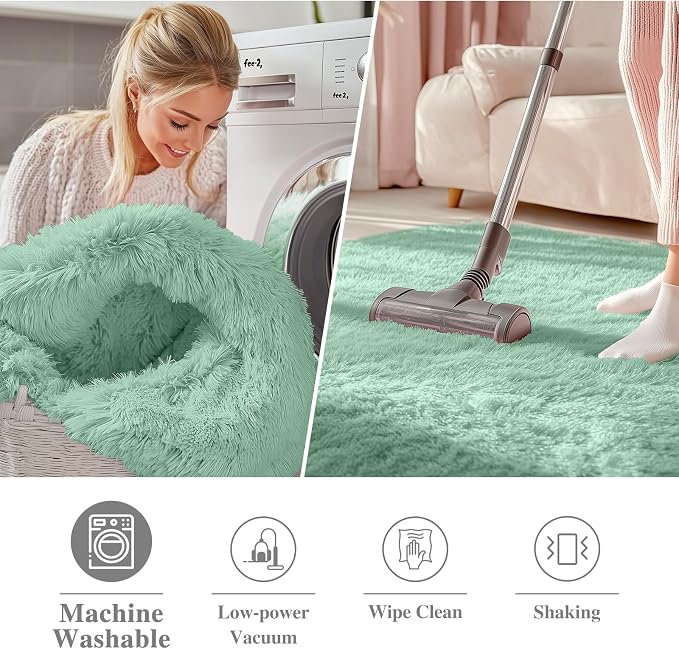 OLANLY Mint Green Round Rugs for Bedroom - Image 3