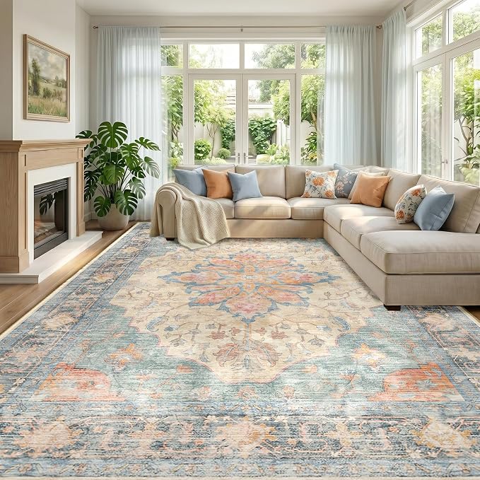 RELEANY Washable Area Rug, Large 10'x14', Water Repellent, Pet Friendly by RELEANY