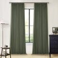 Olive Green Blackout Linen Curtains 108 Inches Long Pinch Pleated | 100% Black by Twodrapes
