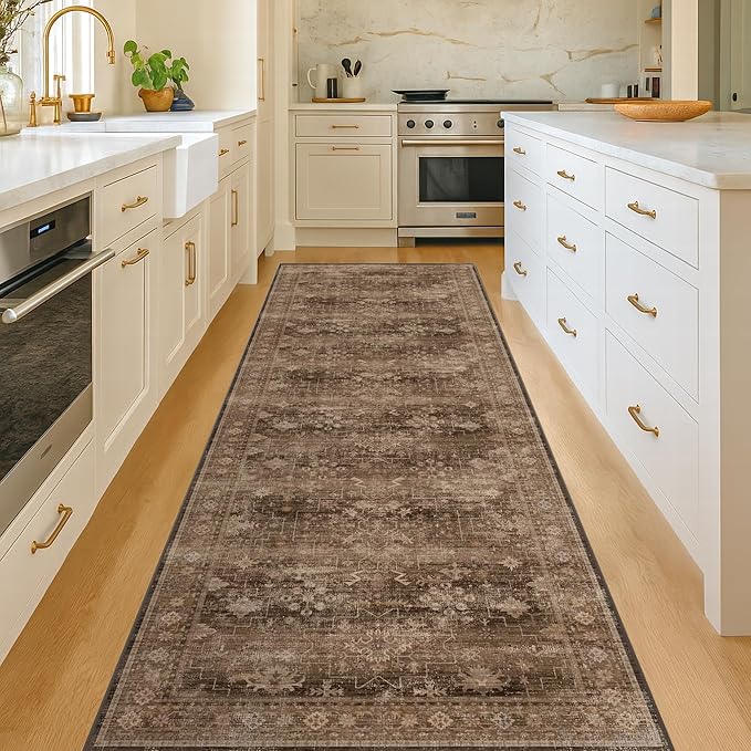 Brown Neutral Boho Washable 3x12 Extra Long Hallway Runner Rug, Waterproof - Image 6