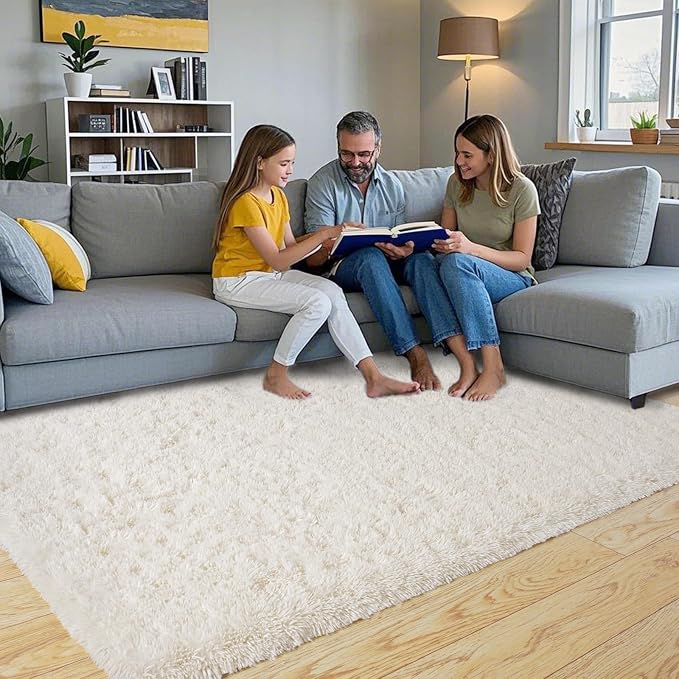Pionblank Fluffy Area Rug for Bedroom 4x6, Indoor Plush Carpet, Cream White | - Image 2