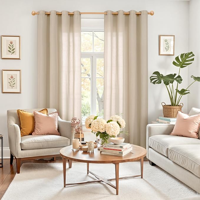 YoungsTex Tan Linen Semi Sheer Curtains 84 Inches Long - Image 2