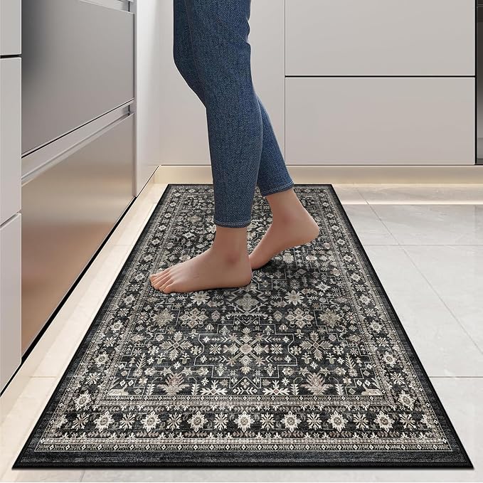 Grey Hallway Runner Rug 2x6 for Bedroom Kitchen | Low Pile; Non Slip; Stain - Image 3