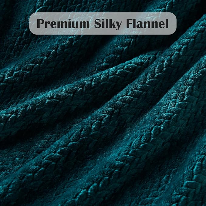 NEWCOSPLAY Super Soft Queen Blanket Dark Teal Premium Silky Flannel Fleece Leaves Pattern Lightweight Bed Blanket All Season Use (Dark Teal, Queen(90"x90"))