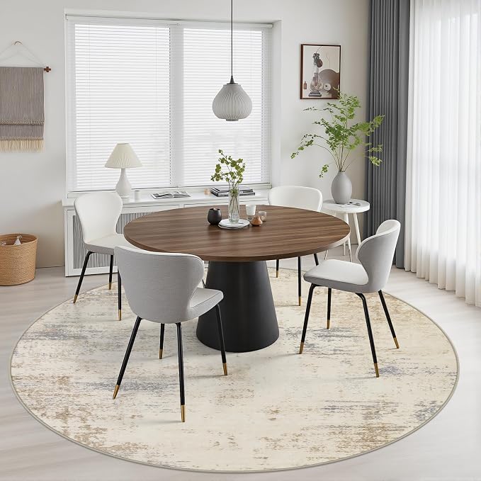 Round Area Rug Living Room: 5 ft Modern Washable Indoor Carpet | - Image 5