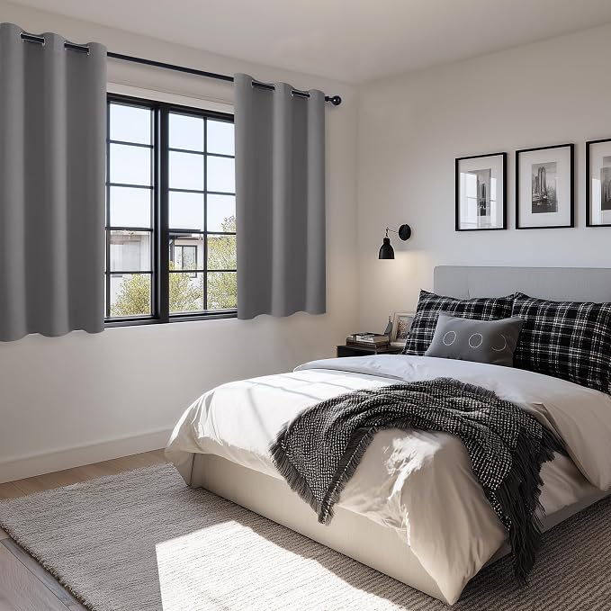 Blackout Curtains for Bedroom, Light Grey, 38 x 45 Inch, 2 Panels | Thermal - Image 6