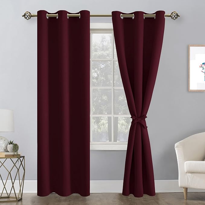 Blackout Curtains for Bedroom 38 x 84 Inches Long Burgundy 2 Panels | Thermal - Image 8