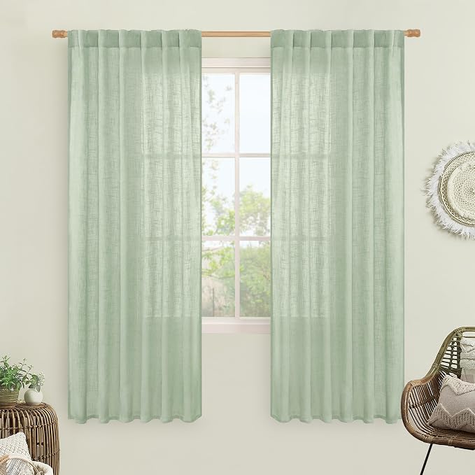 Fresh Green Linen Semi Sheer Curtains by LAMIT