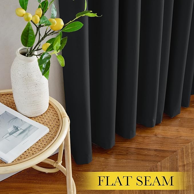 NICETOWN 100% Blackout Curtains 72 inch Long, Grommet Travel Blackout Curtains Thermal Window Treatments Lightweight Easy to Install for Baby/Kids Room, Jet Black, W52 x L72, 2 Panels