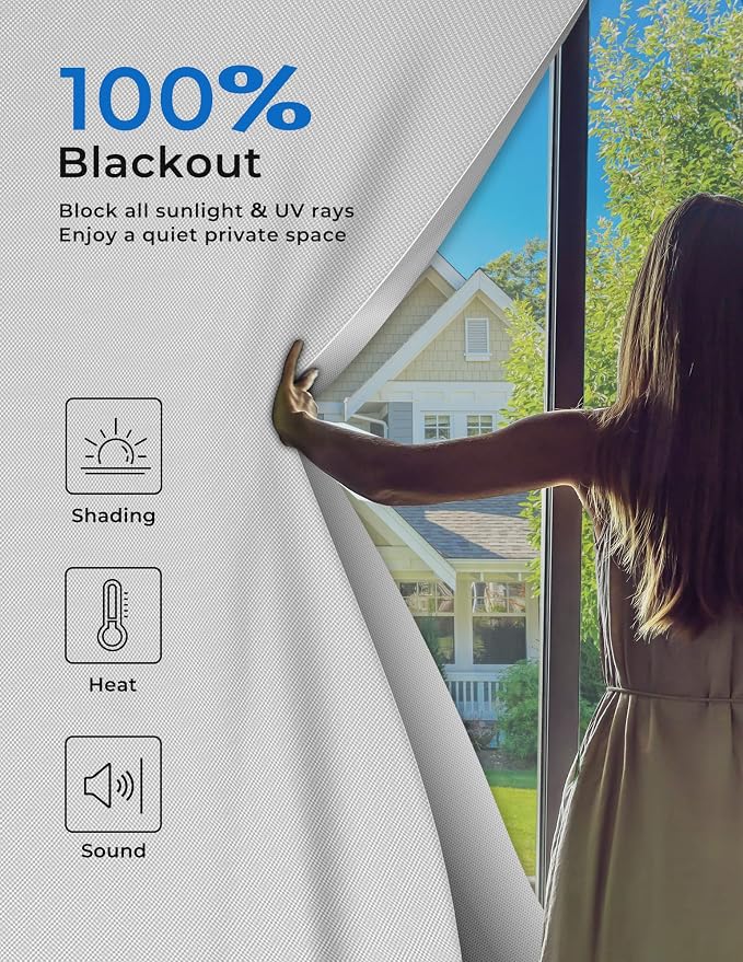 Blackout Curtains 75"x60" Portable No Drill Black Out Window Cover | 100% - Image 2