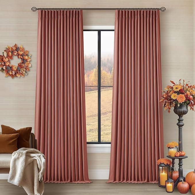 Terracotta Linen 100% Black Out 120 Inch Curtains by Twodrapes