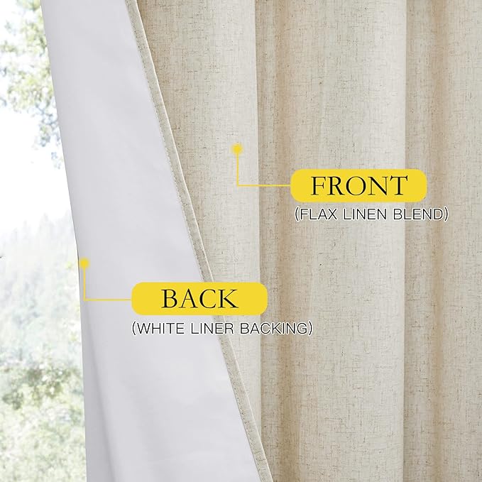 NICETOWN Natural Bedroom Full Blackout Linen Curtain Panels Set of 2, Cold - Image 6
