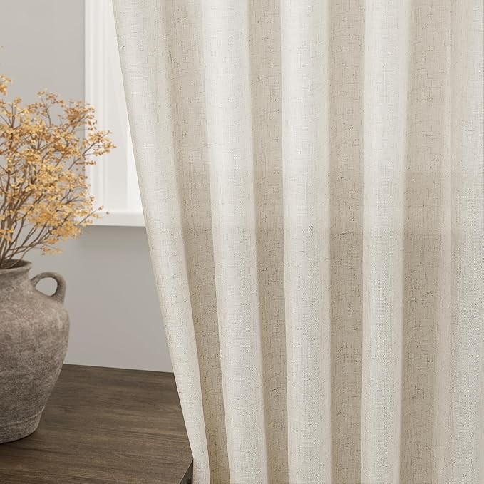 Warm Beige Linen Curtains 84 Inch Length 2 Panels Set - Image 9