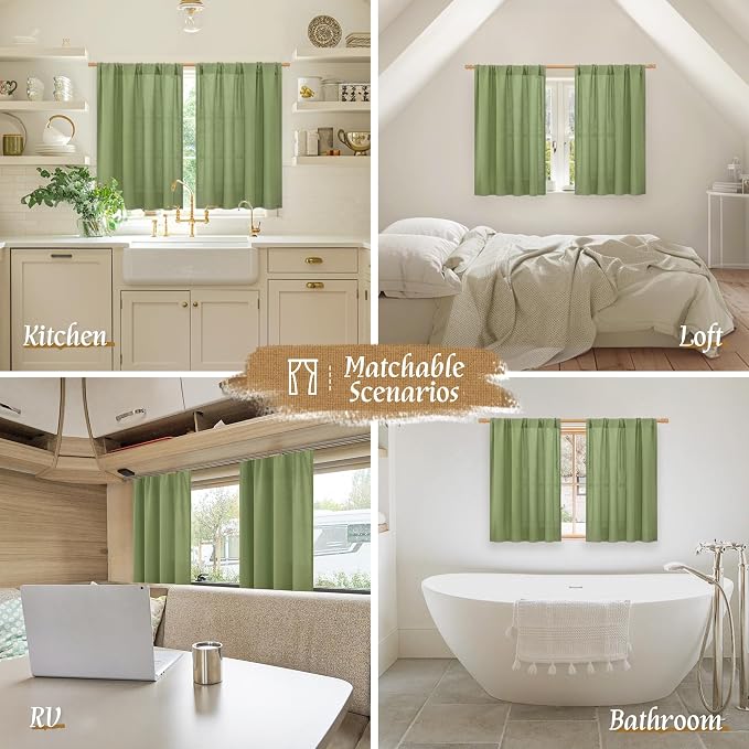 54 Inch Semi Sheer Green Linen Curtains - Image 6