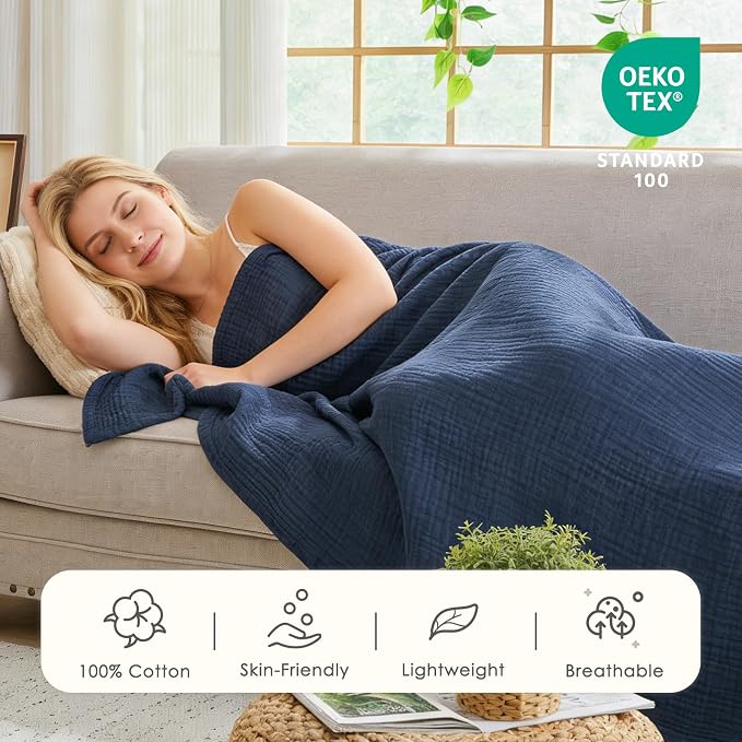 EMME Muslin Blankets for Adults Throw Blanket for Couch Breathable Gauze Soft - Image 5