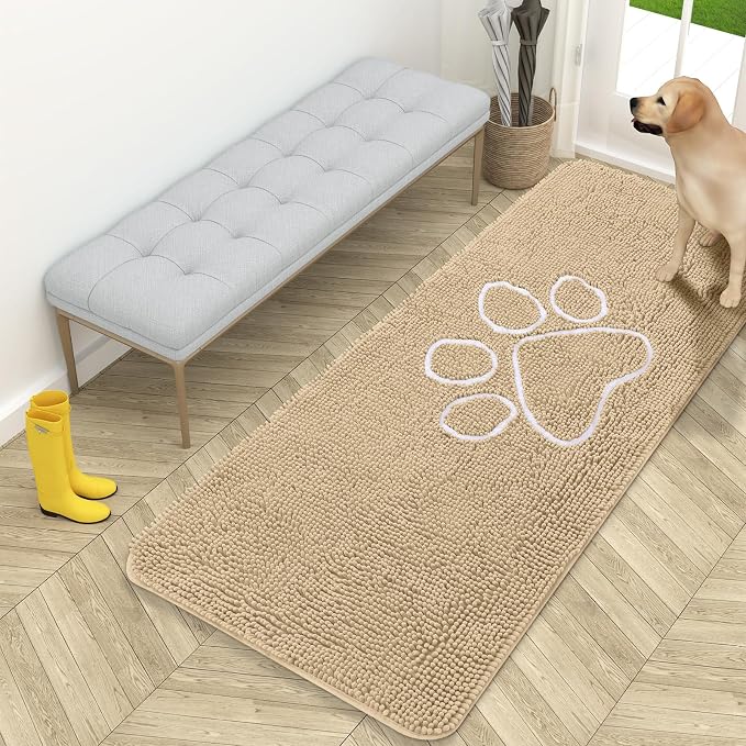 OLANLY Dog Door Mat for Muddy Paws 59x24, Paw Print Design Chenille Mud Mat | by OLANLY