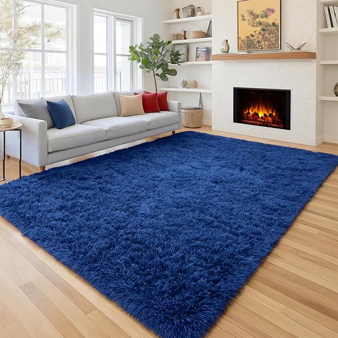 Navy Blue Rug 5x8 Ft, Fluffy Rugs by PAGISOFE