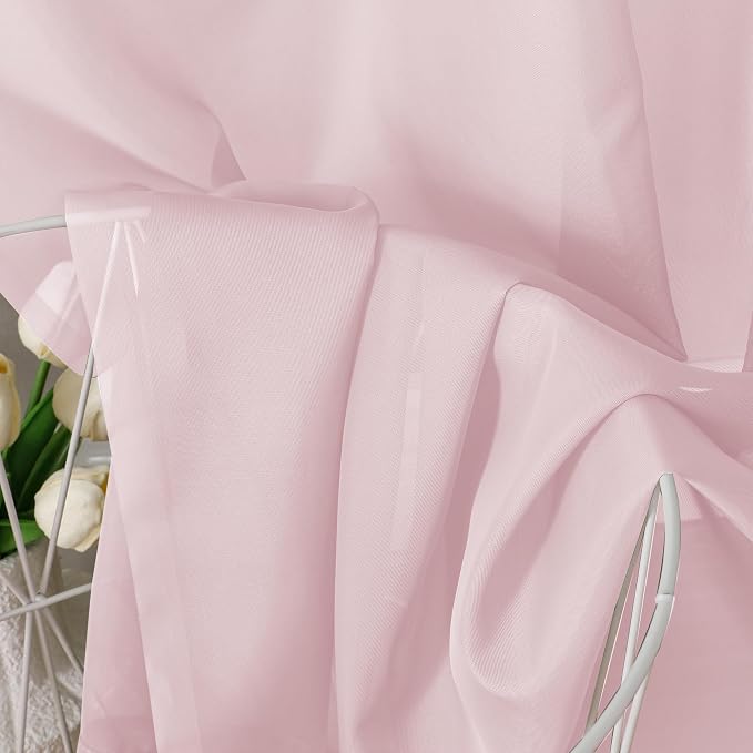 Blush Pink Sheer Curtains 63 Inches Long 2 Panels - Image 3