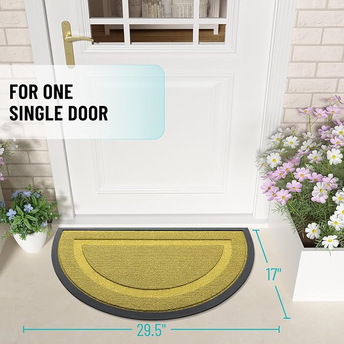 OLANLY Half Circle Front Door Mat Outside 29.5x17 All-Season Rubber Doormat | - Image 2