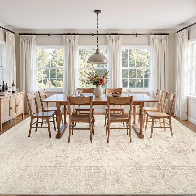 Area Rugs 9x12 Living Room: Bedroom Washable Carpet Beige/Brown | Large Vintage - Image 3