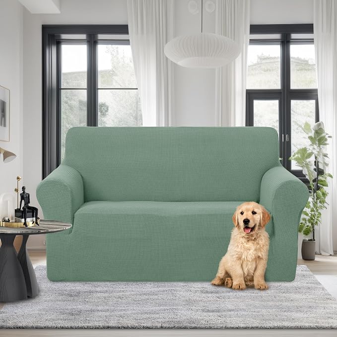 U-NICE HOME Loveseat Cover Stretch Couch Cover Sofa Slipcover, Cyan | 2 Cushion - Image 2