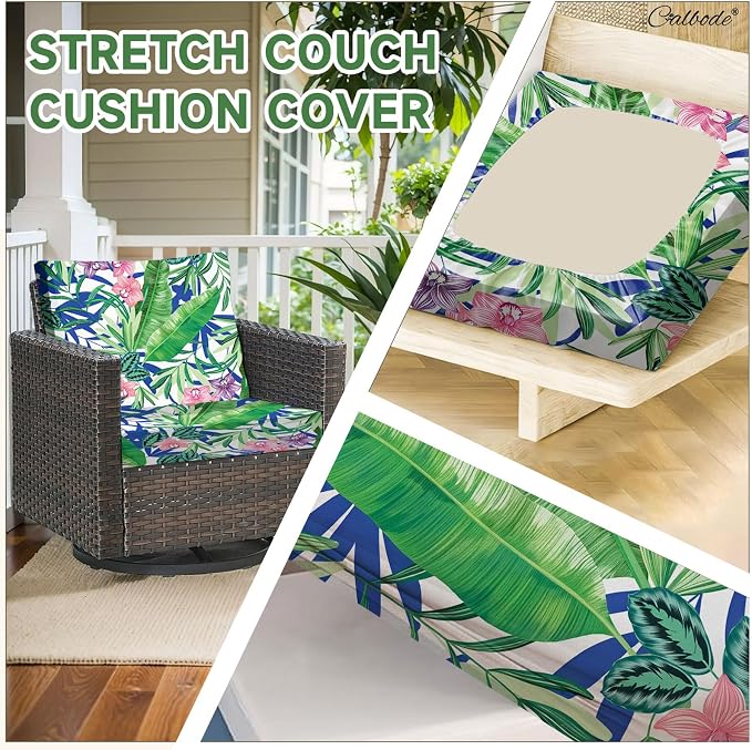 CALBODE 8 Pcs Outdoor Seat Cushion Covers, Tropical Plant | Botanical Chair - Image 3