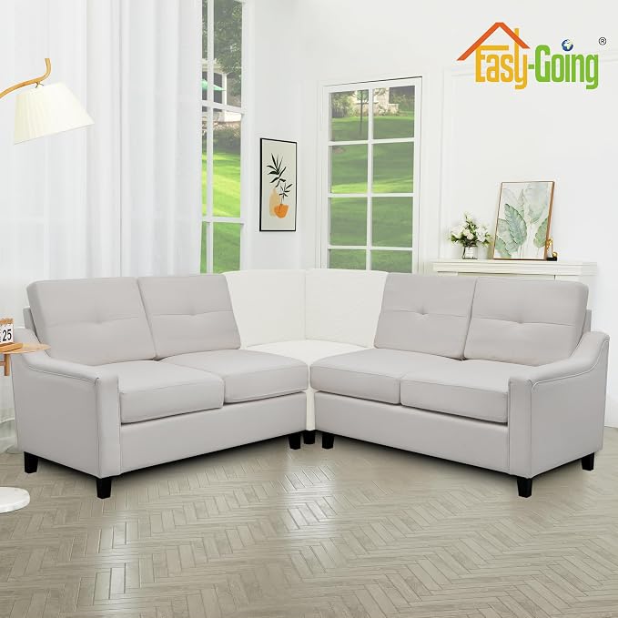 Easy-Going Stretch Soft Sectional Corner Sofa Couch Slipcover Cream | 1-Piece - Image 3