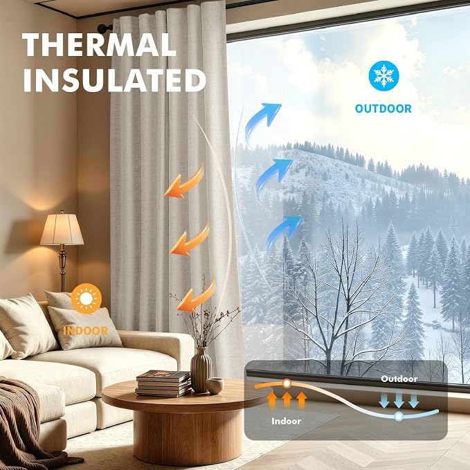 MIULEE 100% Blackout Linen Curtains 42 x 72 Inch Light Ivory 2 Panels | Thermal - Image 4