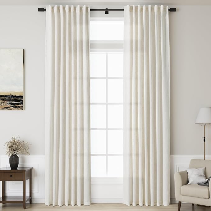 Linen Cream Curtains 138 Inch Extra Long by Nanspring