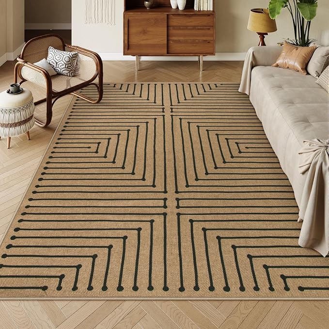 Lahome Tan Rug for Living Room, Geometric 8x10 Washable Nature Easy Jute Rug | - Image 2