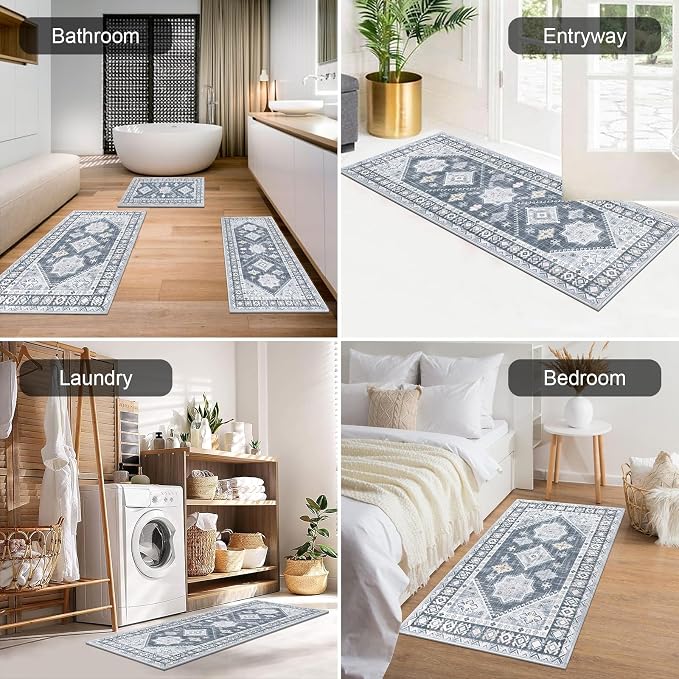 HEBE Boho Kitchen Rugs Set of 3, Non Slip Washable Kitchen Mats - Image 5