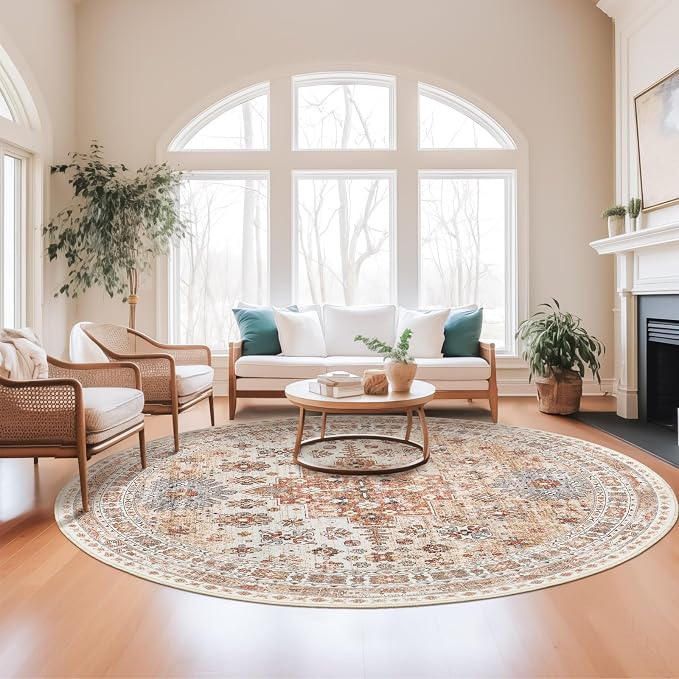 Round Rug 8ft, Circle Rug for Dining Room Table, Dining Room, Nursery Room by Zesthome