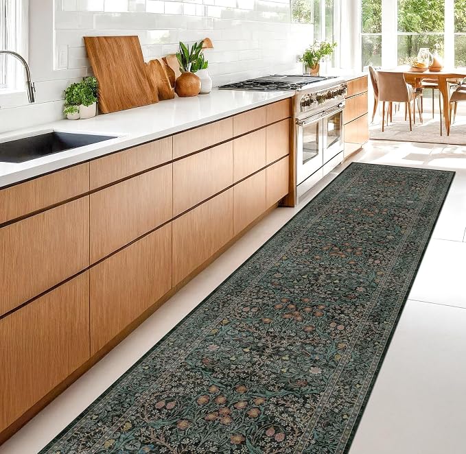 Dark Green Washable 3x20 Extra Long Runner Rug - Image 7