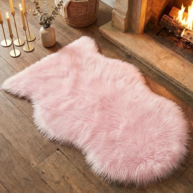duduta Pink Faux Fur Rug 2x3 ft, Small Fluffy Bedside Rug Seat Covers | Shag by duduta