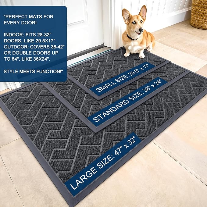 OLANLY Front Door Mat Outside 29.5x17, All-Season Absorbent Rubber Doormat | - Image 2