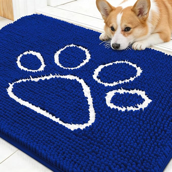 OLANLY Dog Door Mat for Muddy Paws 30x20, Paw Print Design Chenille Mud Mat | by OLANLY