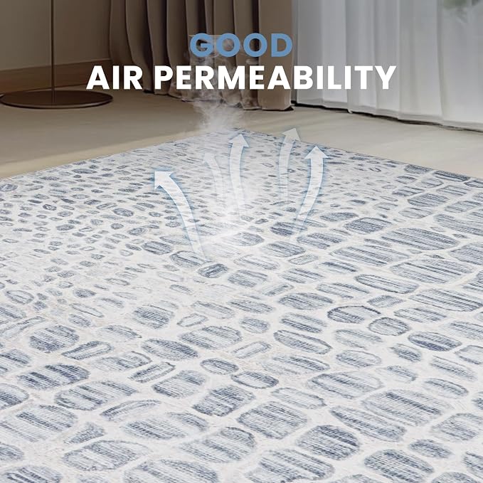 8x10 Washable Area Rugs for Living Room, Dining Room- White Blue | Ultra Soft - Image 5