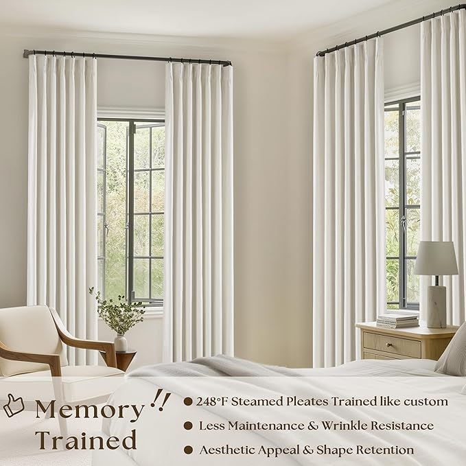 Natural Linen 100% Blackout Pinch Pleated Curtains 108 Inches Long 2 Panels | - Image 2