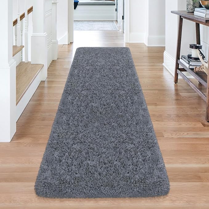 2x6 Bedside Area Rugs for Bedroom Soft Fluffy Shag Grey Rug for Hallway - Image 3