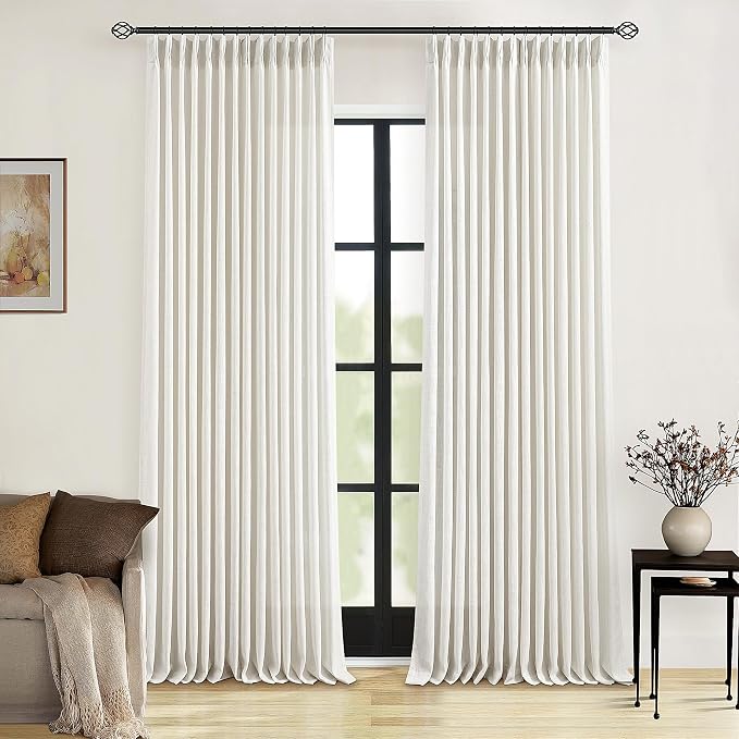 Natural Linen Pinch Pleated Curtains 120 Inches Long W40xL120 | Pleated Drapes by Twodrapes