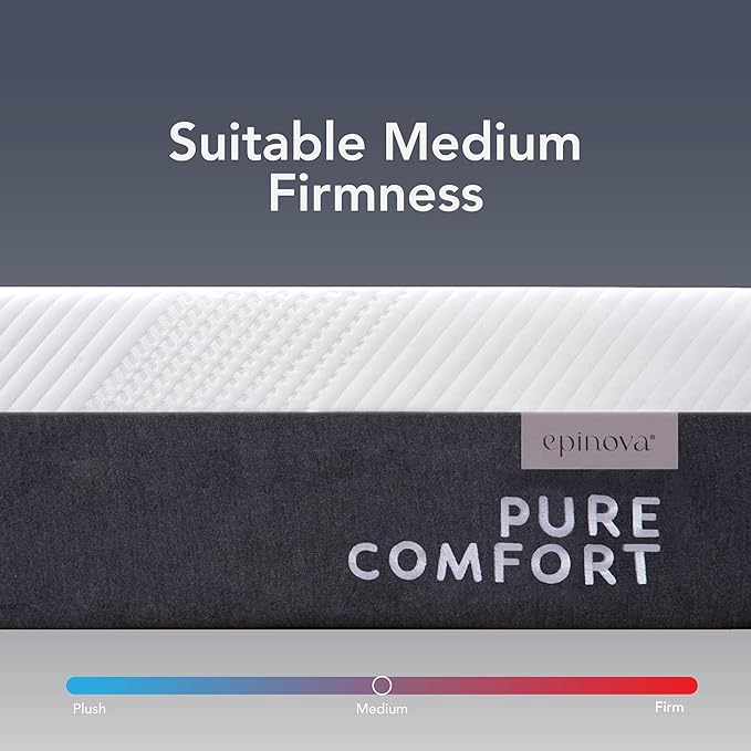 EPITEX Pure Comfort 12 Inch Queen Size Memory Foam Mattress – Air-Flow Memory Foam, Medium Plush for Pressure Relief and Motion Isolation, Breathable Pure Cotton Cover, CertiPUR-US Certified