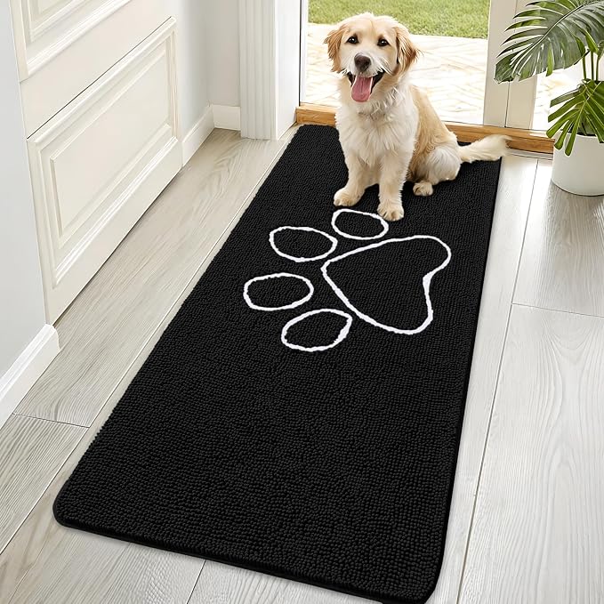OLANLY Dog Door Mat for Muddy Paws 70x35, Paw Print Design Chenille Mud Mat | by OLANLY