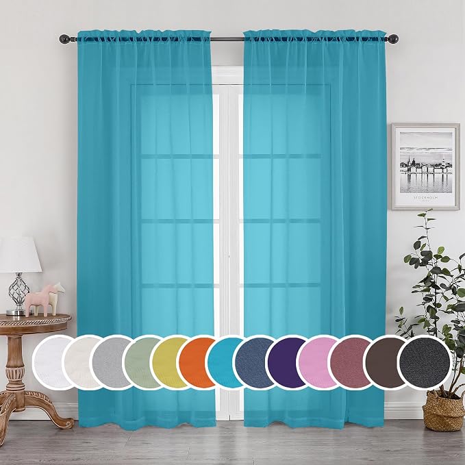 Sheer Curtain 90 Inches Long 2 Panels Set by OWENIE