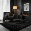 Black Rabbit Striped Plush Rug 4'x6', Fluffy Faux Fur Shaggy Area Rug by CHOVY
