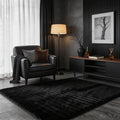 Black Rabbit Striped Plush Rug 3'x5', Fluffy Faux Fur Shaggy Area Rug by CHOVY