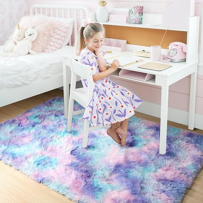 Amdrebio Purple Rainbow Mermaid Plush Area Rug 5x7 - Image 7