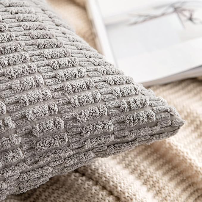 MIULEE Corduroy Decorative Throw Pillow Covers 18x18 Light Grey Pack of 2 | - Image 6